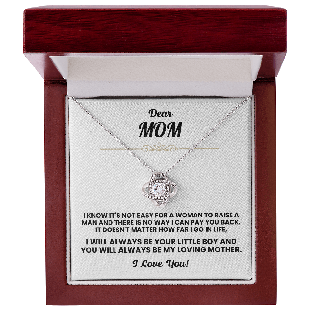 For Mom: Pendant Necklace with Message Card — "I will always be your little boy" • Forever Tied to You