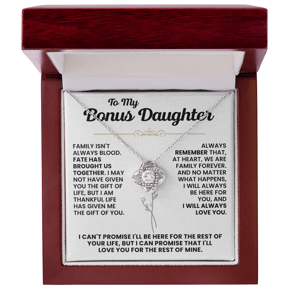For Bonus Daughter: Pendant Necklace with Message Card — "Family isn't always blood" • Forever Tied to You