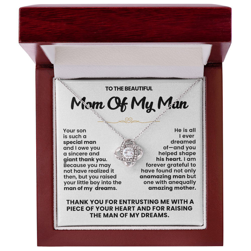 Mom of My Man Pendant Necklace with Message Card — "Thank you for raising the man of my dreams" • Forever Tied to You