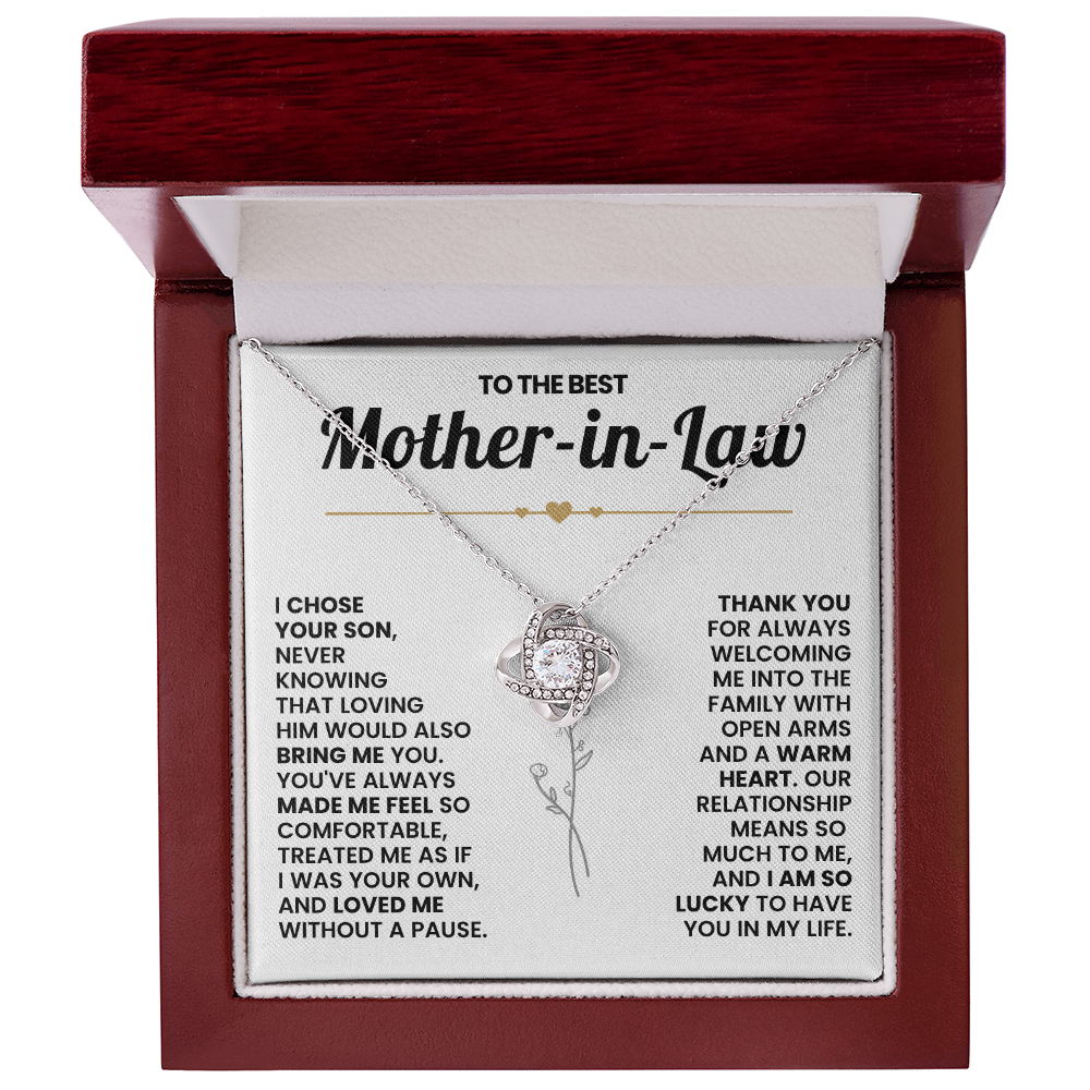 Mother-in-Law Pendant Necklace with Message Card — "Thank you for always" • Forever Tied to You