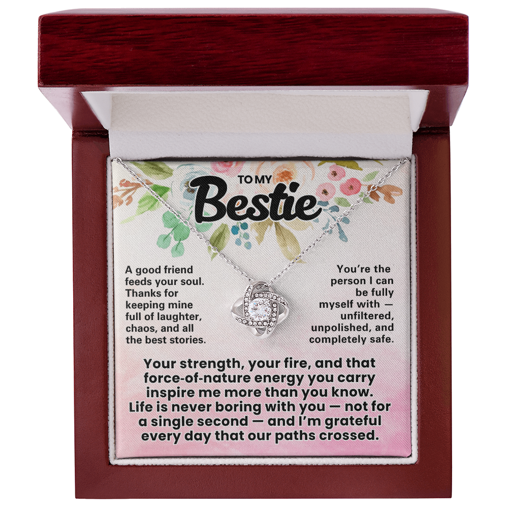 Bestie Pendant Necklace with Message Card — "A good friend feeds your soul" • Forever Tied to You
