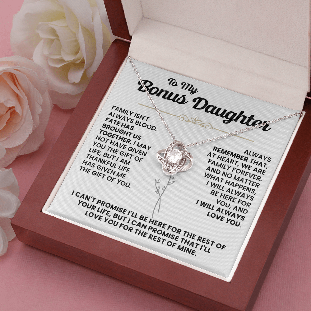 For Bonus Daughter: Pendant Necklace with Message Card — "Family isn't always blood" • Forever Tied to You