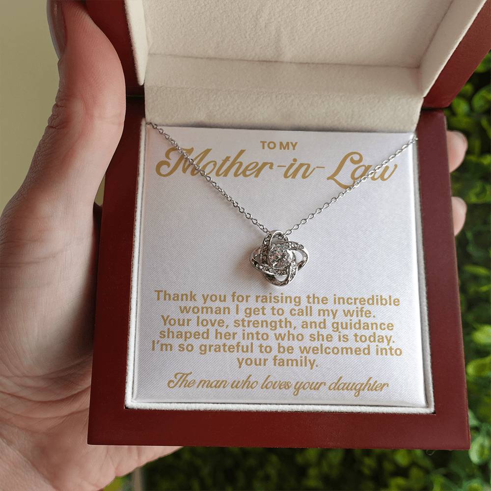 Mother-in-Law Pendant Necklace with Message Card — "Thank you for raising the incredible woman" • Forever Tied to You
