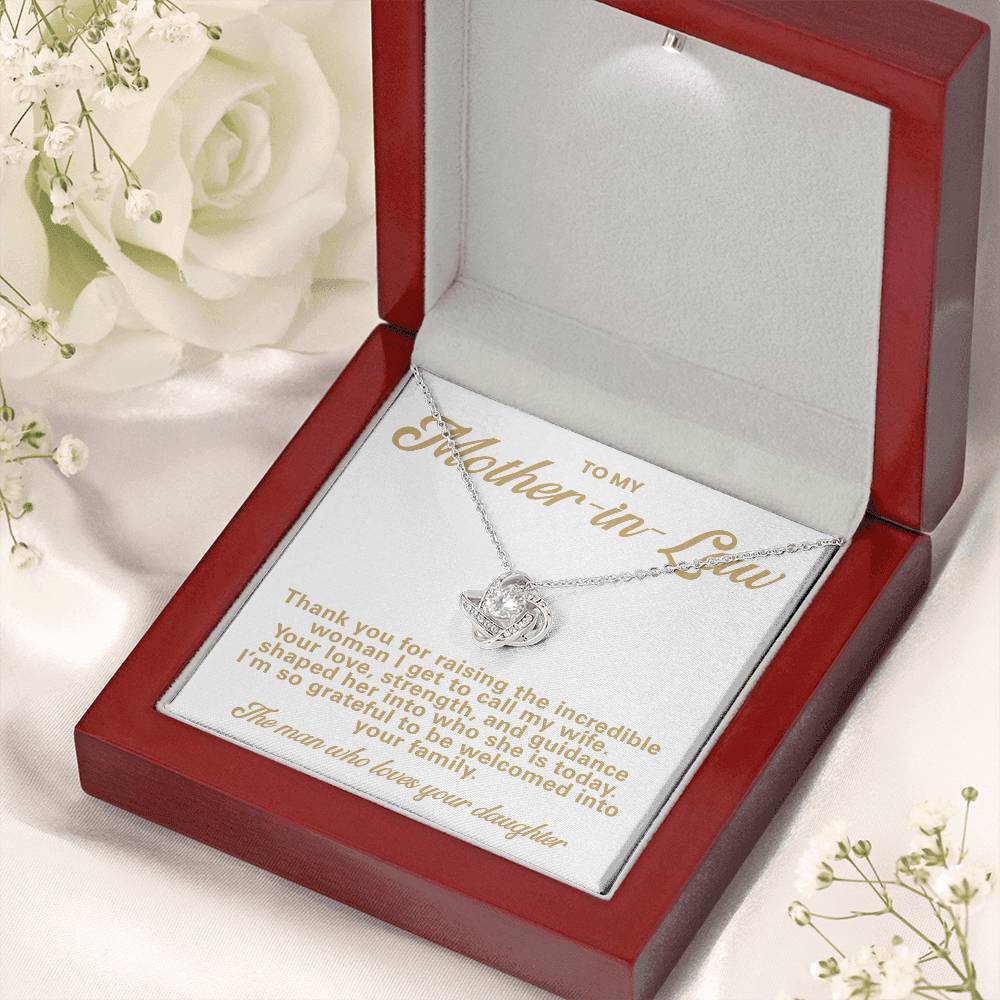 Mother-in-Law Pendant Necklace with Message Card — "Thank you for raising the incredible woman" • Forever Tied to You