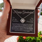 For Daughter: Pendant Necklace with Message Card — "Happy Graduation. We are so proud of you" • Forever Tied to You
