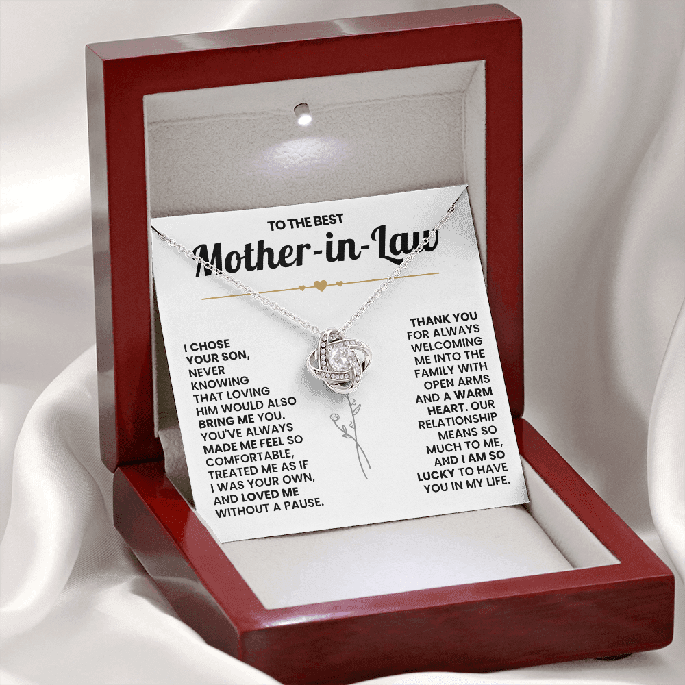Mother-in-Law Pendant Necklace with Message Card — "Thank you for always" • Forever Tied to You