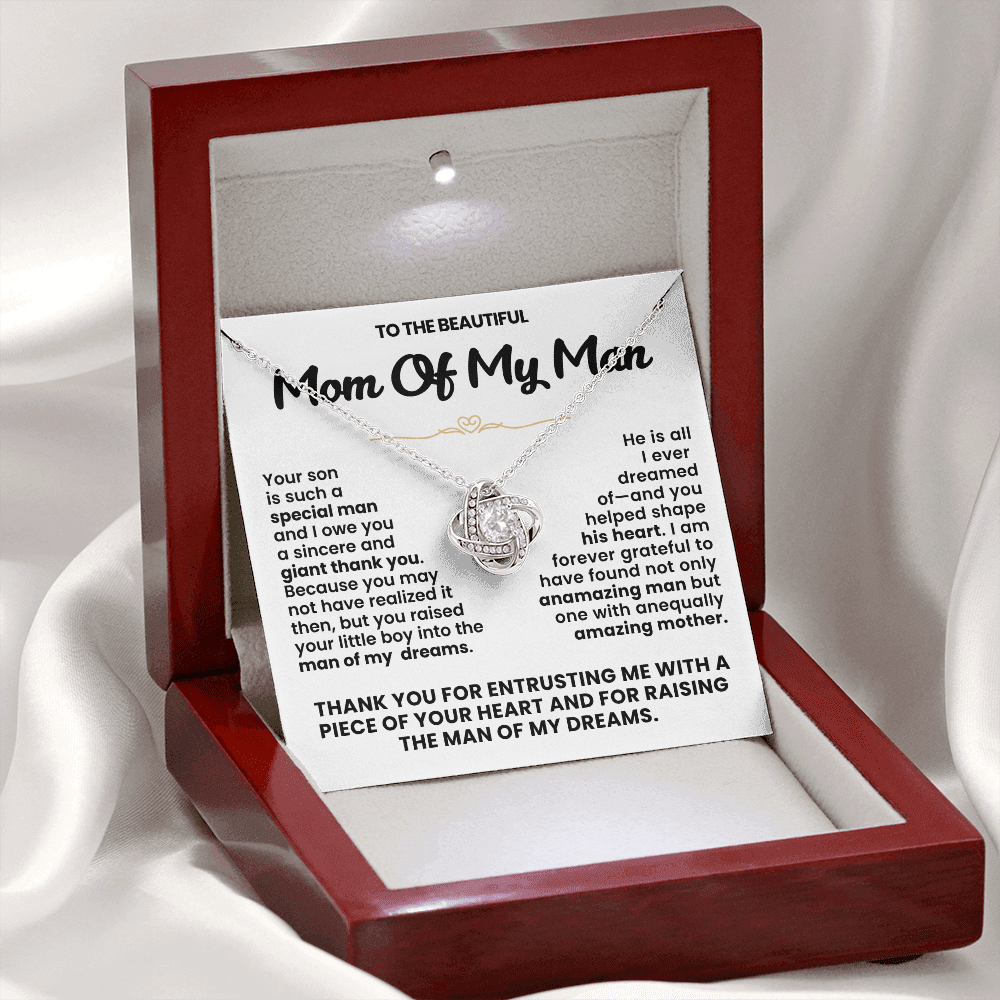 Mom of My Man Pendant Necklace with Message Card — "Thank you for raising the man of my dreams" • Forever Tied to You