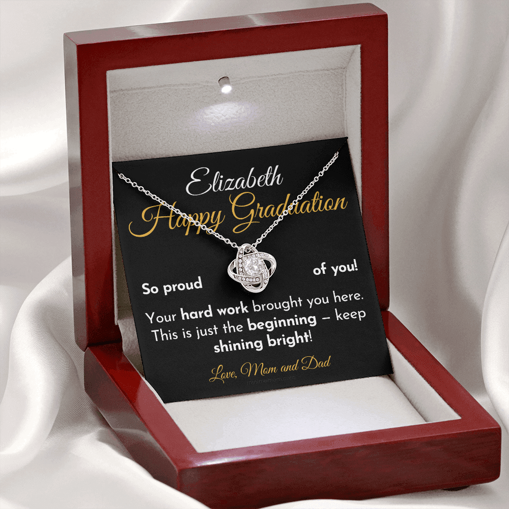 For Daughter: Graduation Pendant Necklace with Message Card — "Happy Graduation. So proud of you" • Forever Tied to You