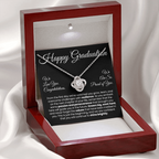For Daughter: Pendant Necklace with Message Card — "Happy Graduation. We are so proud of you" • Forever Tied to You
