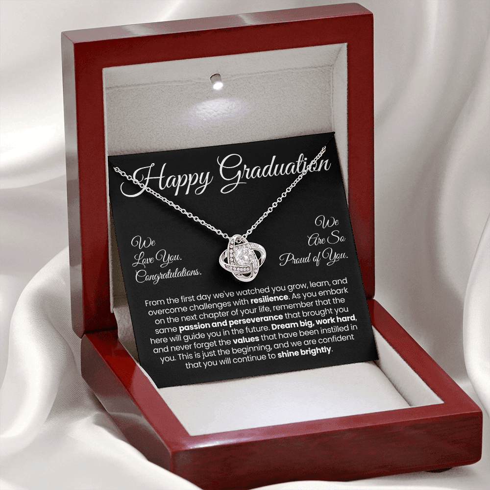 Daughter Pendant Necklace with Message Card — "Happy Graduation. We are so proud of you" • Forever Tied to You
