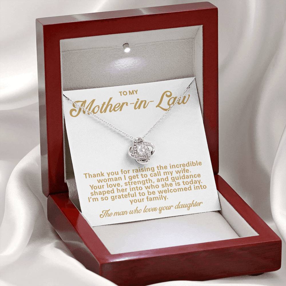 Mother-in-Law Pendant Necklace with Message Card — "Thank you for raising the incredible woman" • Forever Tied to You