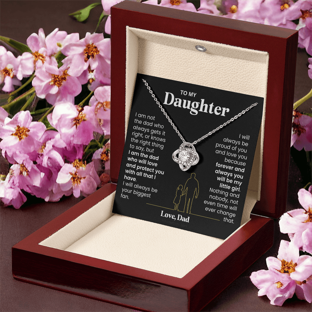 For Daughter: Pendant Necklace with Message Card — "I am the dad who will love and protect you" • Forever Tied to You