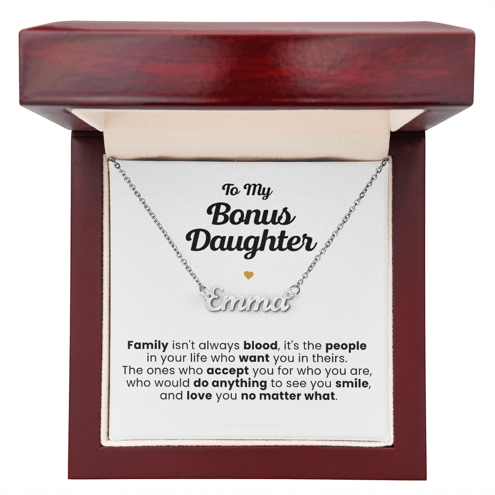 For Bonus Daughter: Personalized Pendant Necklace with Message Card — "Love you no matter what" • Forever Her Name