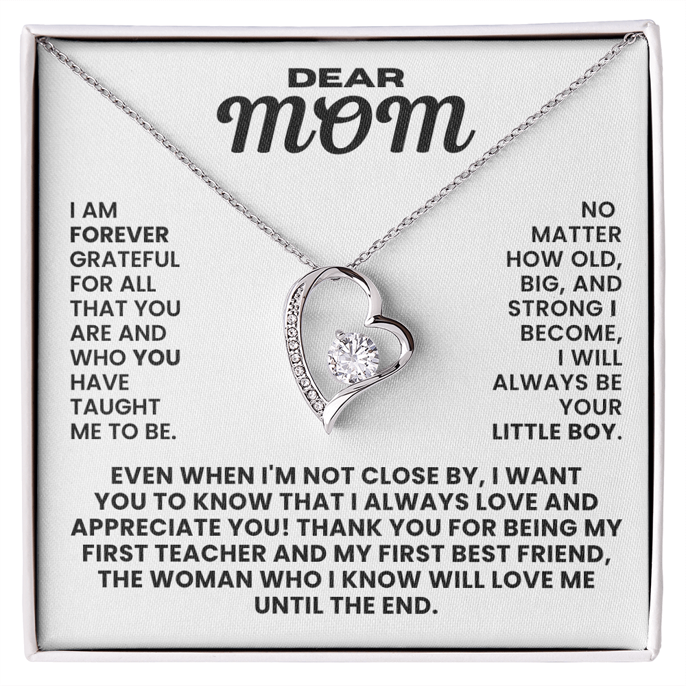 For Mom: Pendant Necklace with Message Card — "I always love and appreciate you" • Forever in My Heart