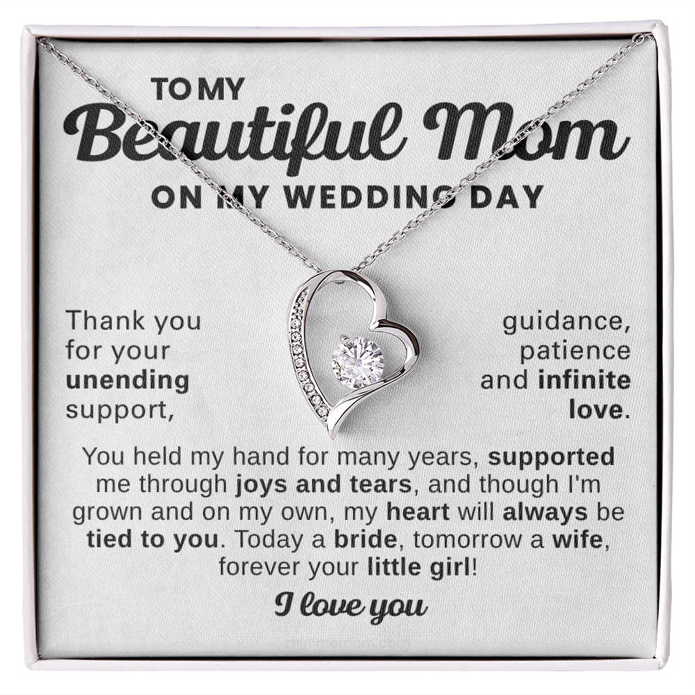 For Mom: Wedding Pendant Necklace with Message Card — "Forever Your Little Girl" • Forever in My Heart