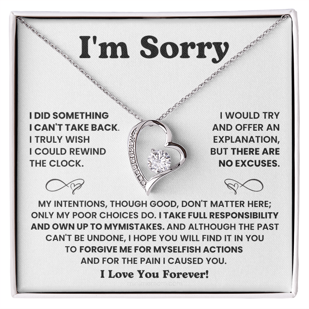 For Her: I'm Sorry Pendant Necklace with Message Card — " I take full responsibility and own up to my mistakes" • Forever in My Heart Necklace