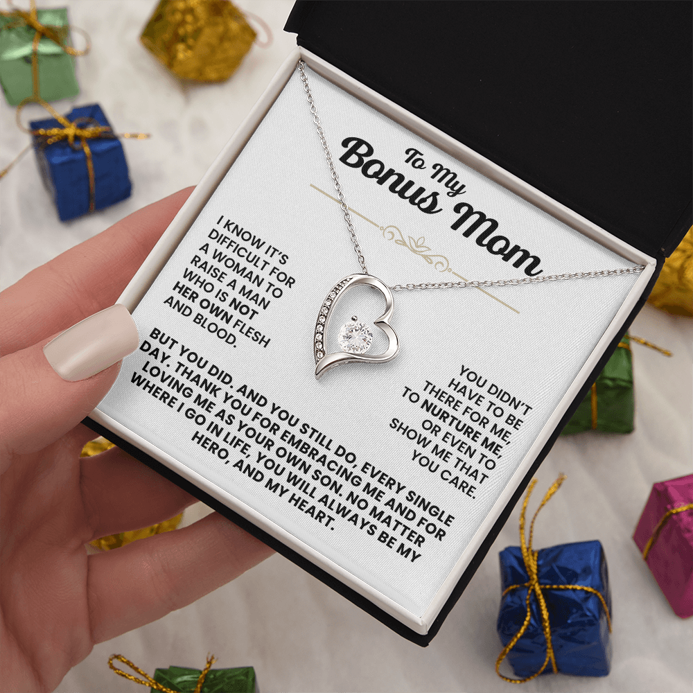 For Bonus Mom: Pendant Necklace with Message Card — "You will always be my heart" • Forever in My Heart