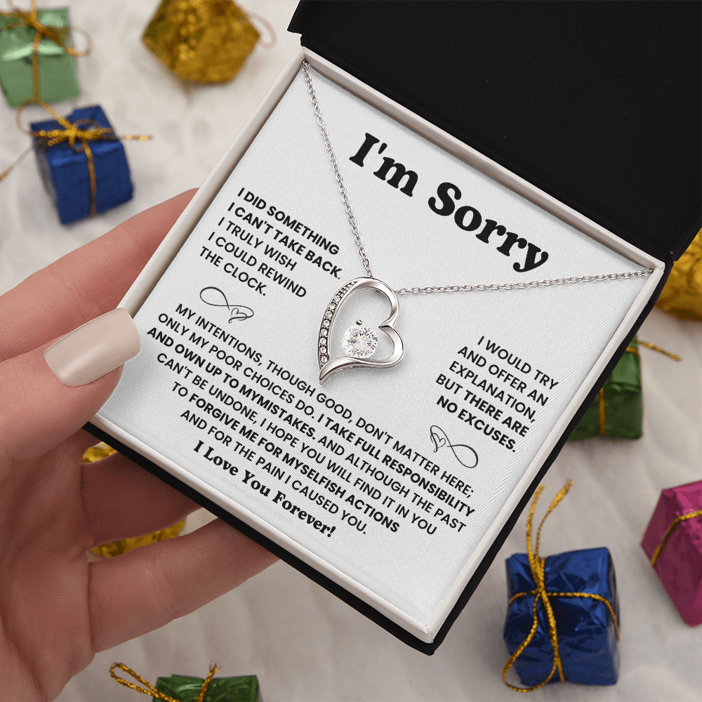 For Her: I'm Sorry Pendant Necklace with Message Card — " I take full responsibility and own up to my mistakes" • Forever in My Heart Necklace