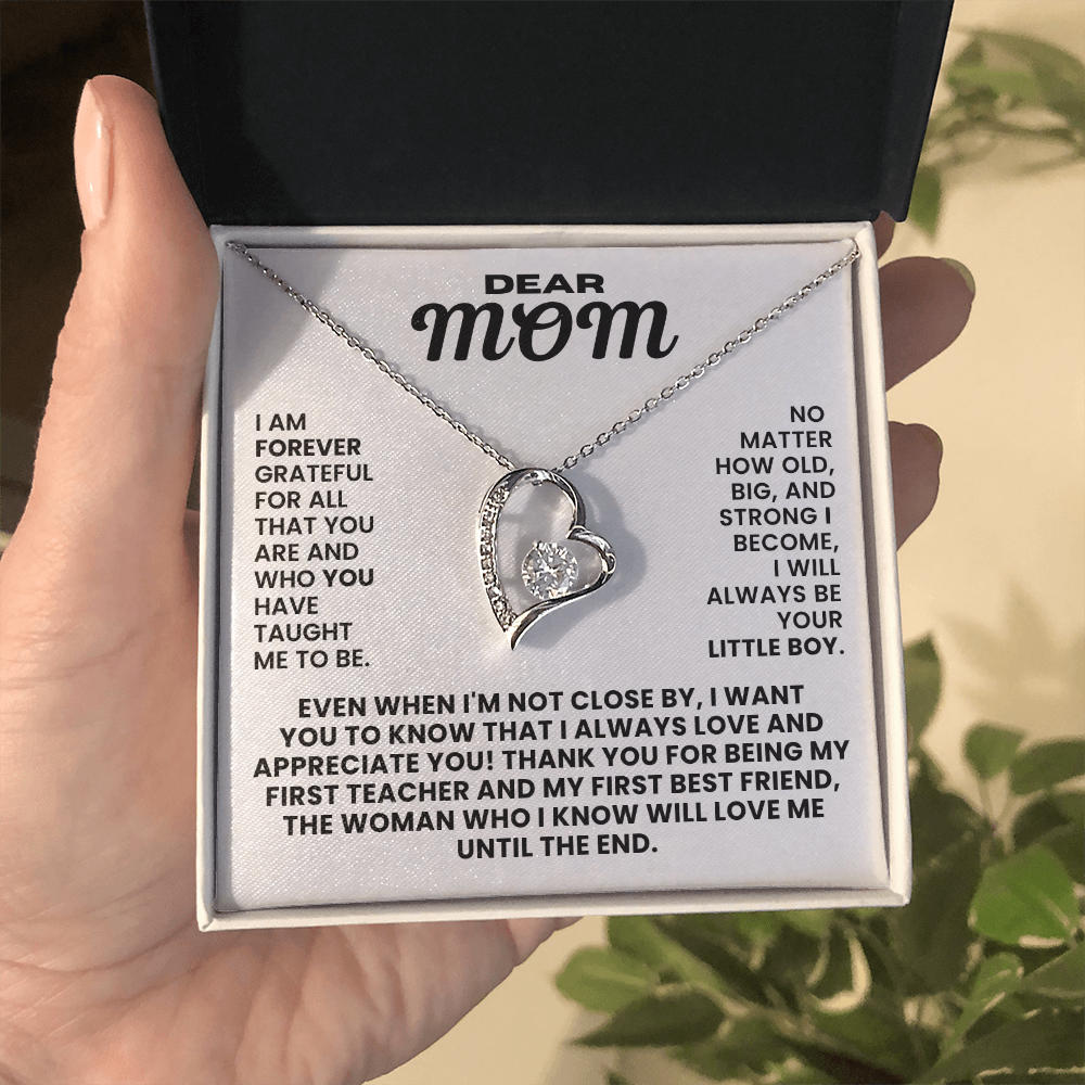 For Mom: Pendant Necklace with Message Card — "I always love and appreciate you" • Forever in My Heart