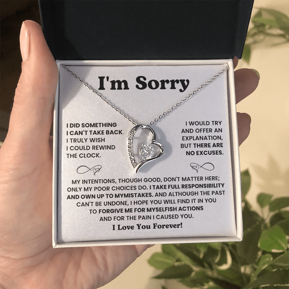 For Her: I'm Sorry Pendant Necklace with Message Card — " I take full responsibility and own up to my mistakes" • Forever in My Heart Necklace