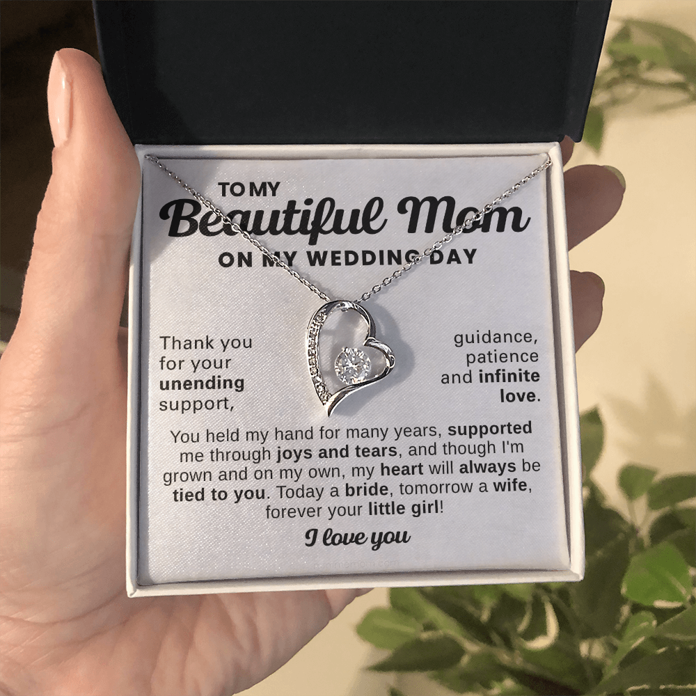 For Mom: Wedding Pendant Necklace with Message Card — "Forever Your Little Girl" • Forever in My Heart
