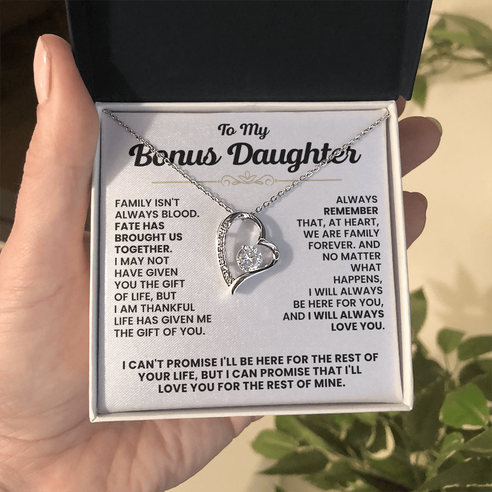 For Bonus Daughter: Pendant Necklace with Message Card — "I'll love you for the rest of mine" • Forever in My Heart