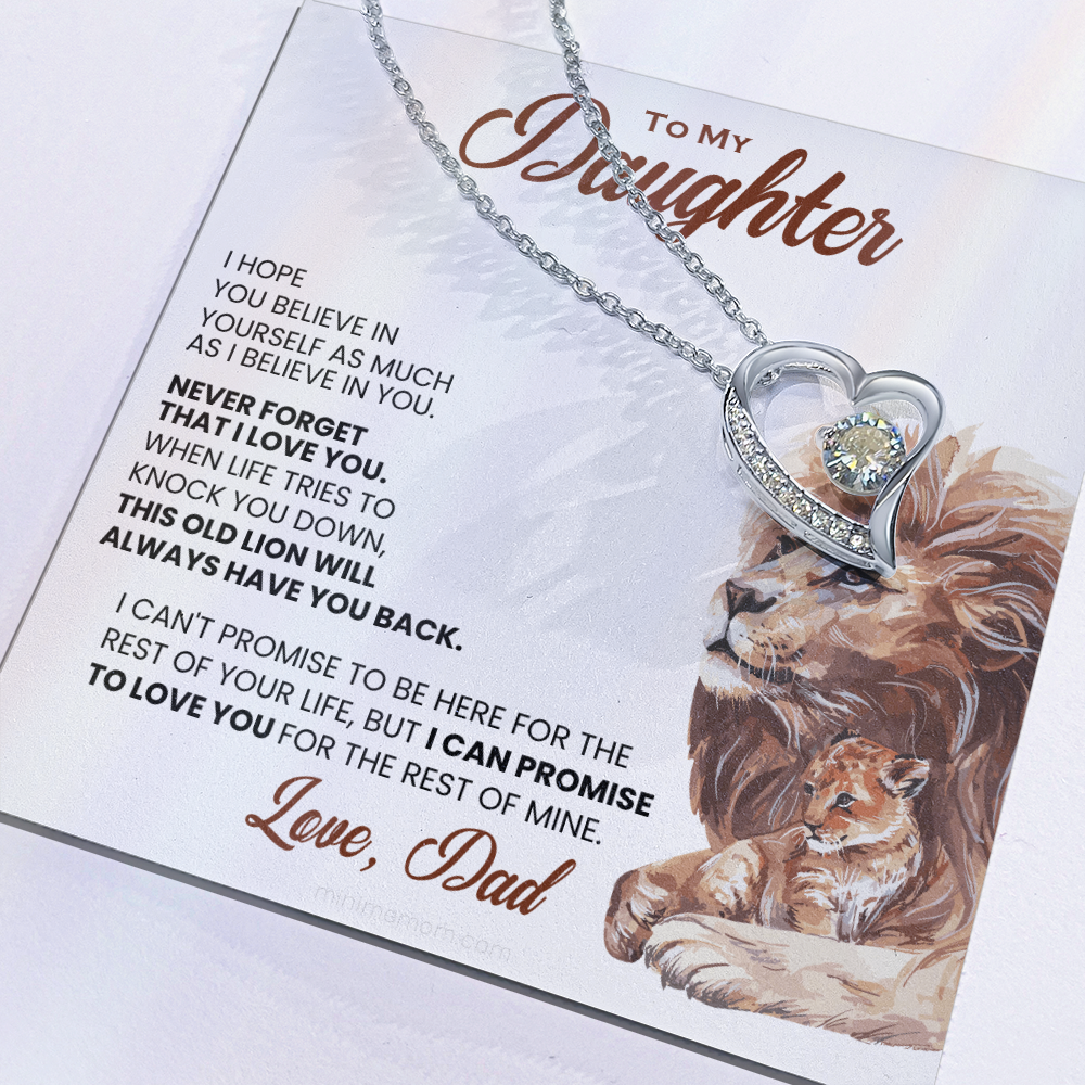 For Daughter: Pendant Necklace with Message Card — "This old lion will always have you back" • Forever in My Heart