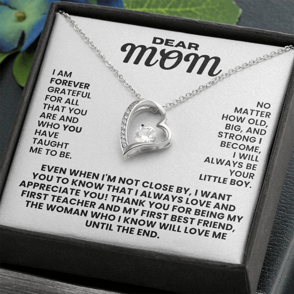 For Mom: Pendant Necklace with Message Card — "I always love and appreciate you" • Forever in My Heart