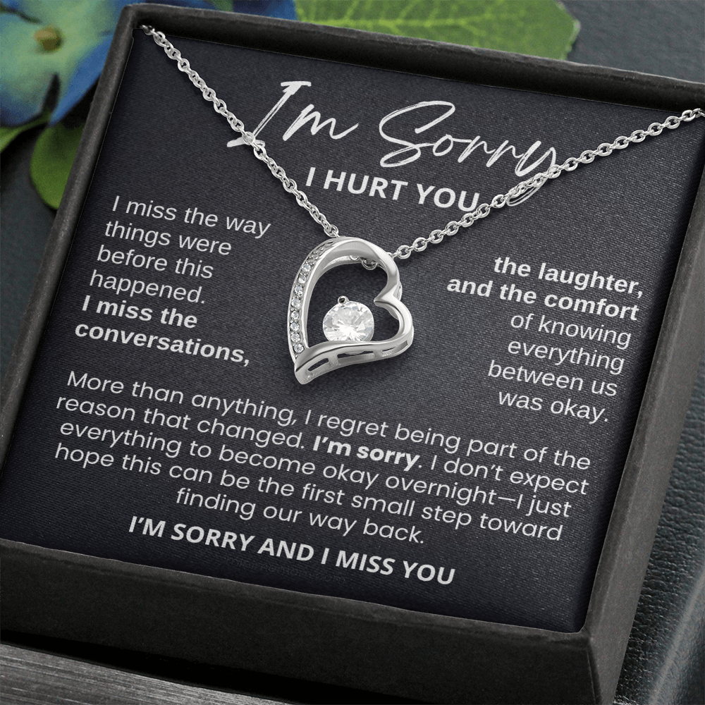 For Her: I'm Sorry Pendant Necklace with Message Card — " I'm sorry and I miss you" • Forever in My Heart Necklace