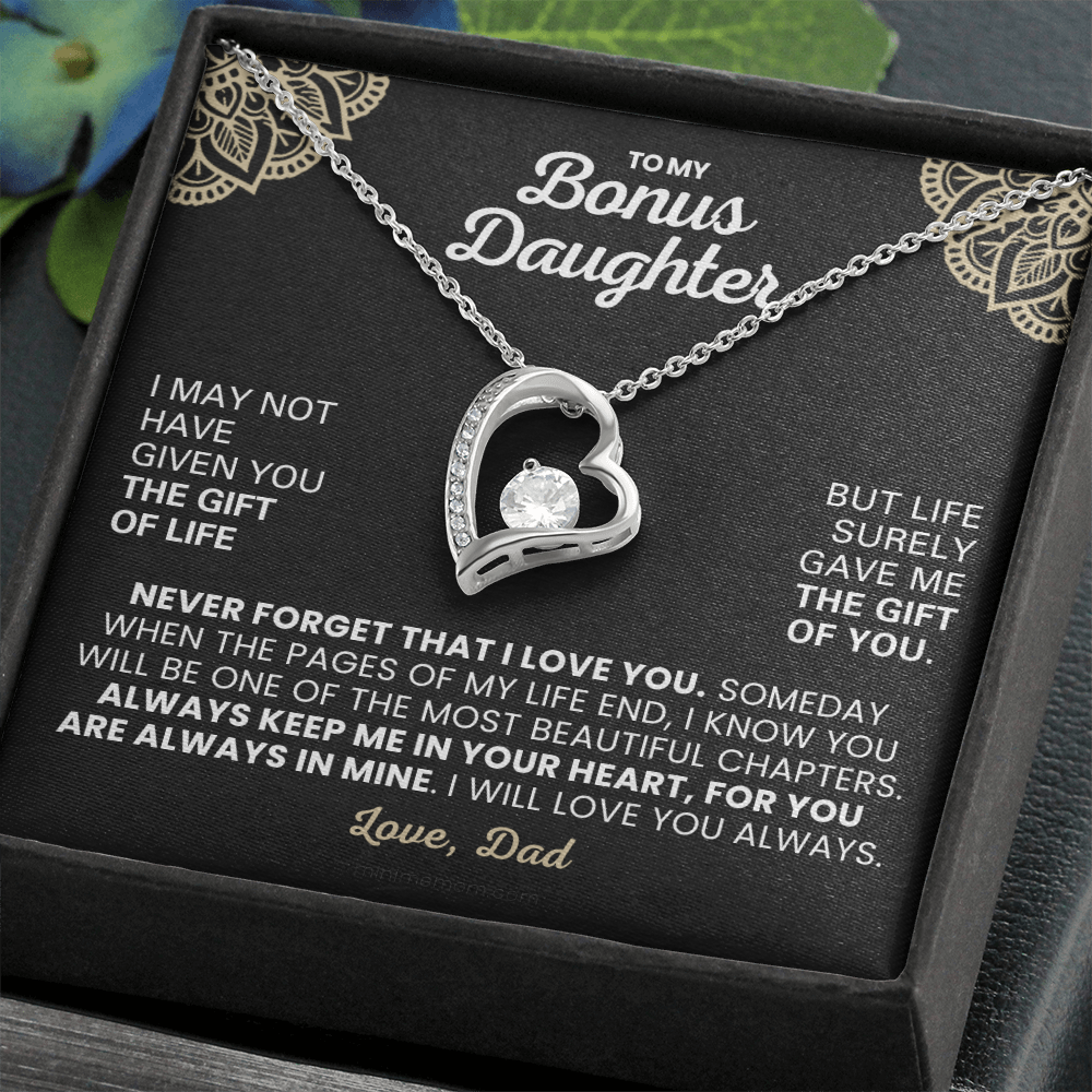 For Bonus Daughter: Pendant Necklace with Message Card — "Always keep me in your hear" • Forever in My Heart
