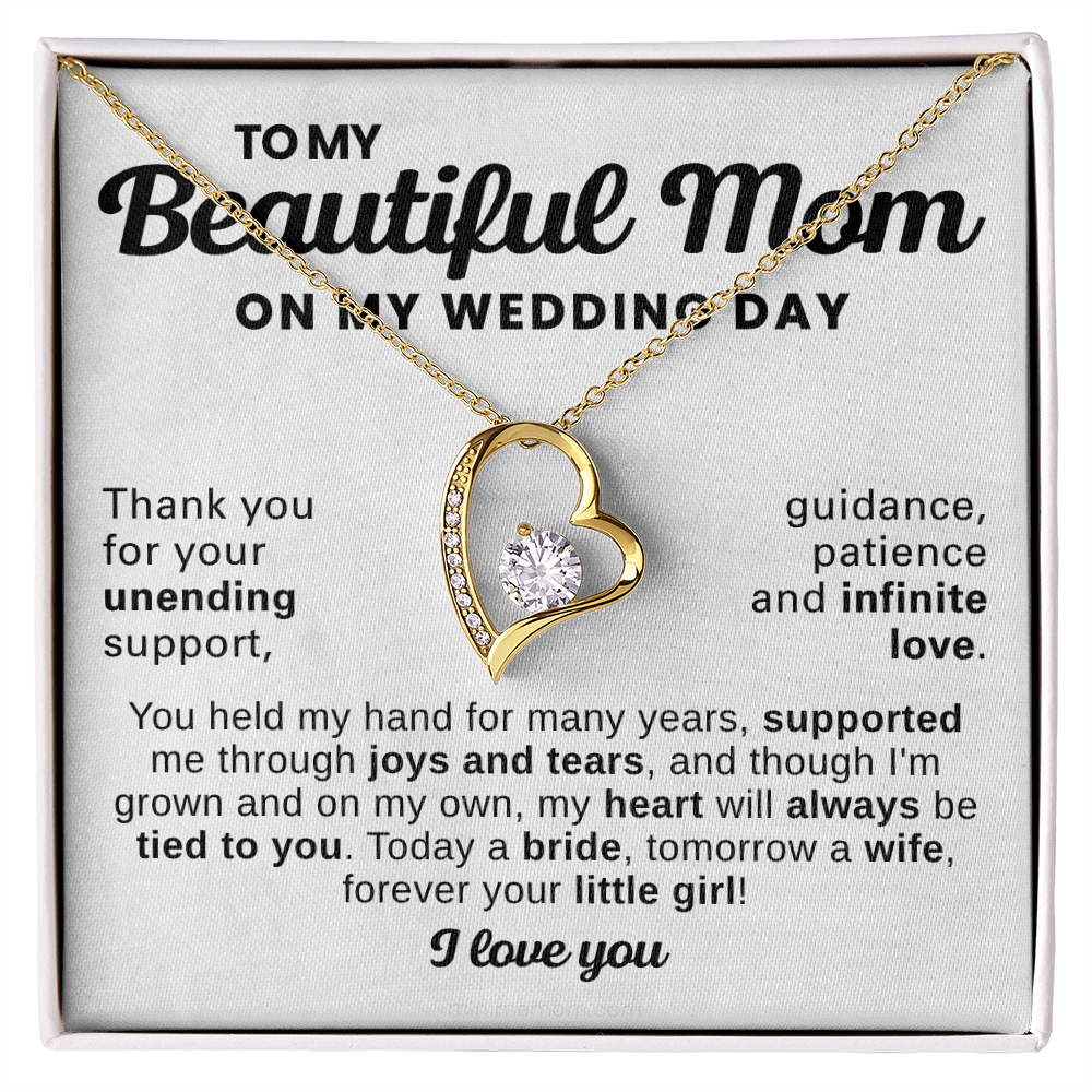 For Mom: Wedding Pendant Necklace with Message Card — "Forever Your Little Girl" • Forever in My Heart
