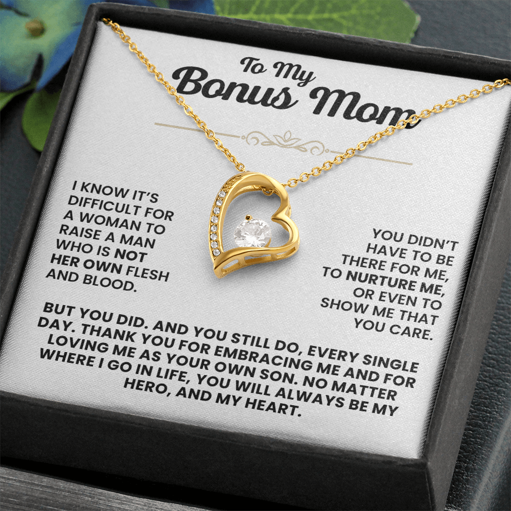 For Bonus Mom: Pendant Necklace with Message Card — "You will always be my heart" • Forever in My Heart