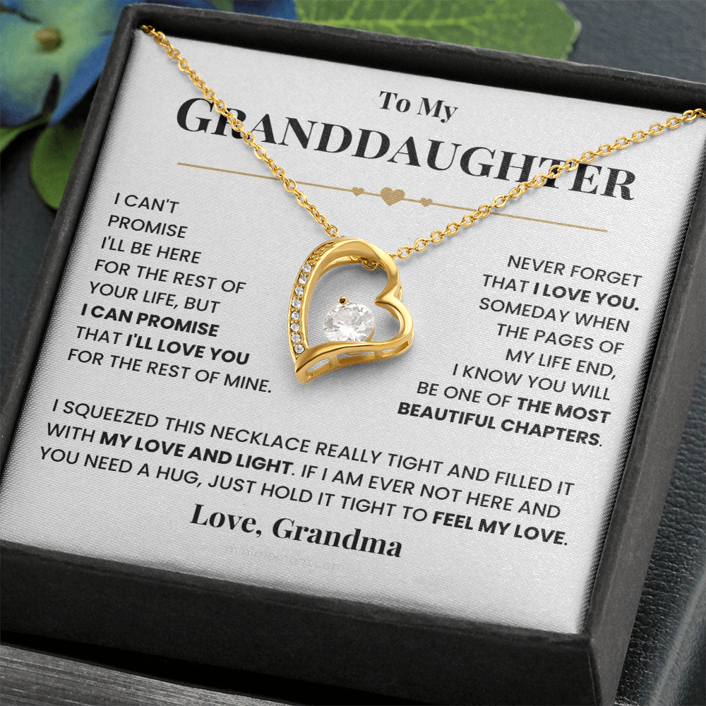For Granddaughter: Pendant Necklace with Message Card — "Never forget that I love you" • Forever in My Heart
