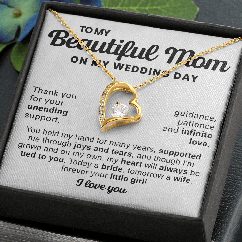 For Mom: Wedding Pendant Necklace with Message Card — "Forever Your Little Girl" • Forever in My Heart