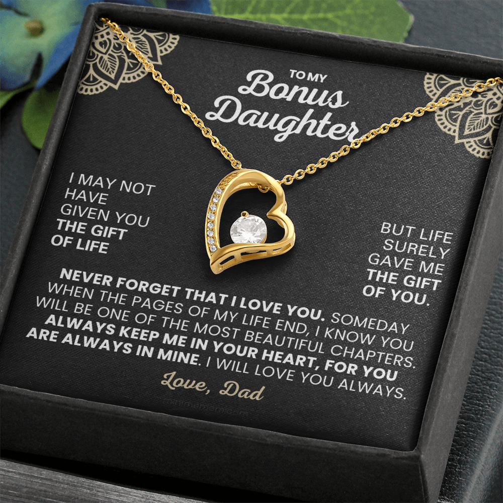 For Bonus Daughter: Pendant Necklace with Message Card — "Always keep me in your hear" • Forever in My Heart