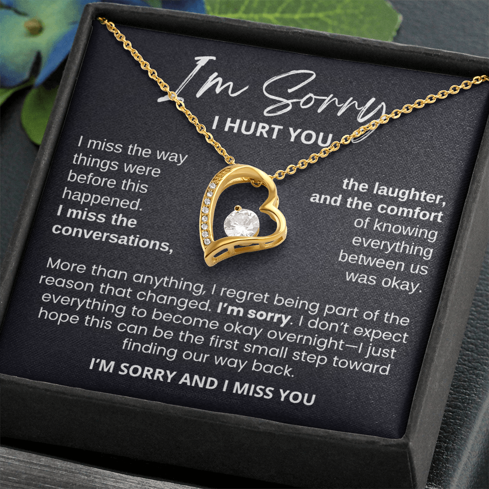 For Her: I'm Sorry Pendant Necklace with Message Card — " I'm sorry and I miss you" • Forever in My Heart Necklace