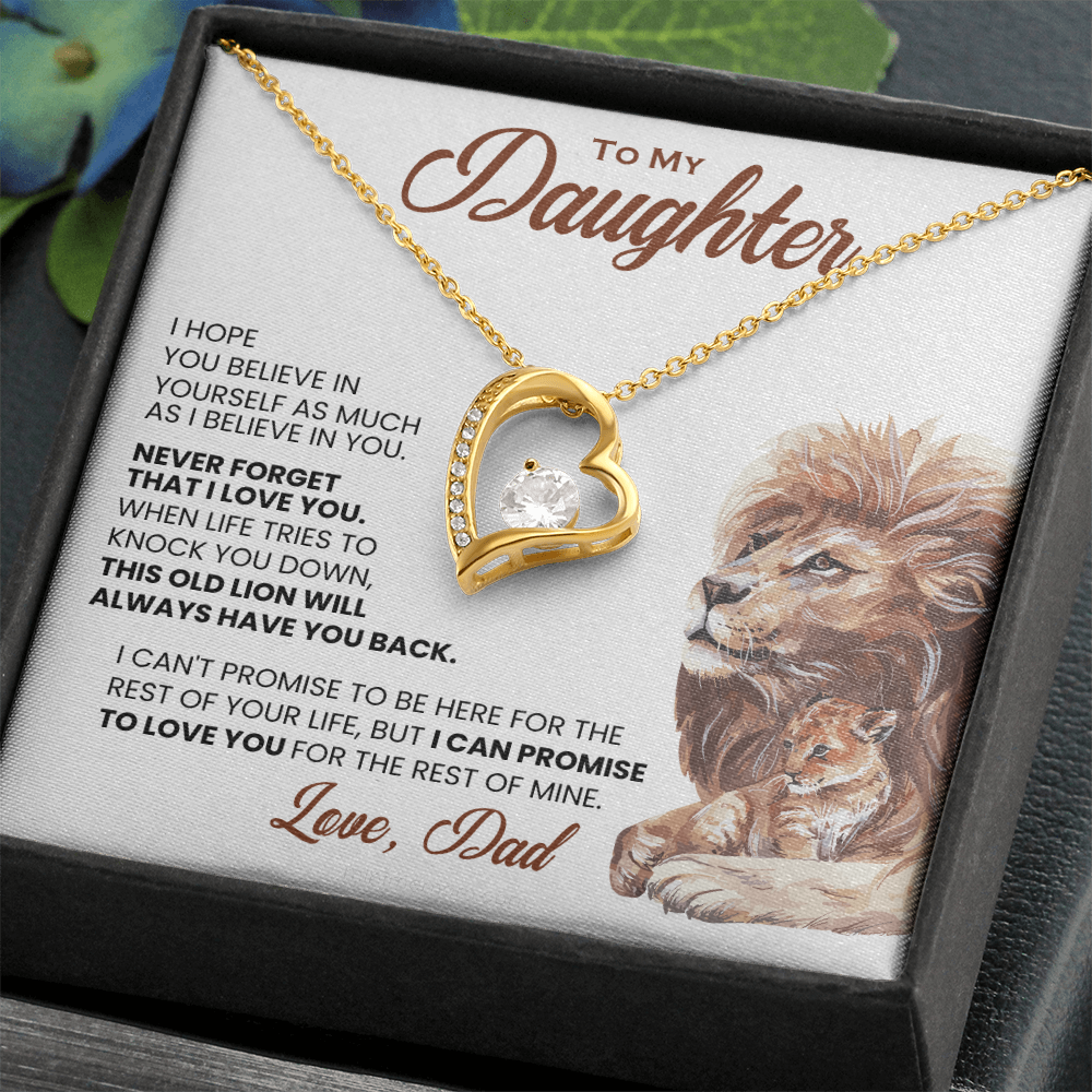 For Daughter: Pendant Necklace with Message Card — "This old lion will always have you back" • Forever in My Heart