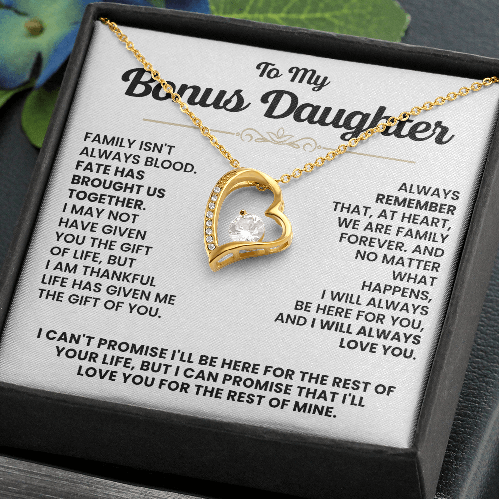 For Bonus Daughter: Pendant Necklace with Message Card — "I'll love you for the rest of mine" • Forever in My Heart
