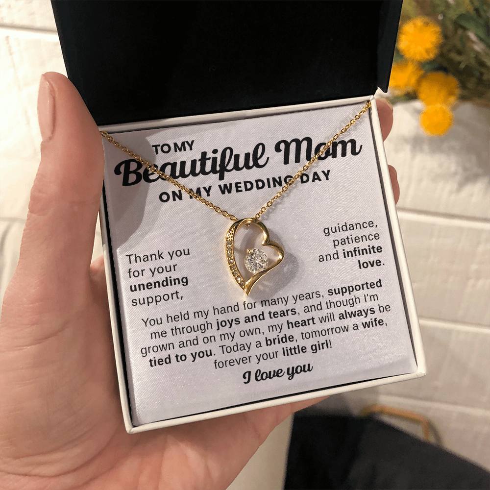 For Mom: Wedding Pendant Necklace with Message Card — "Forever Your Little Girl" • Forever in My Heart