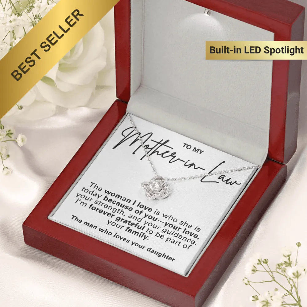 Mother-in-Law Pendant Necklace with Message Card — "The man who loves your daughter" • Forever Tied to You