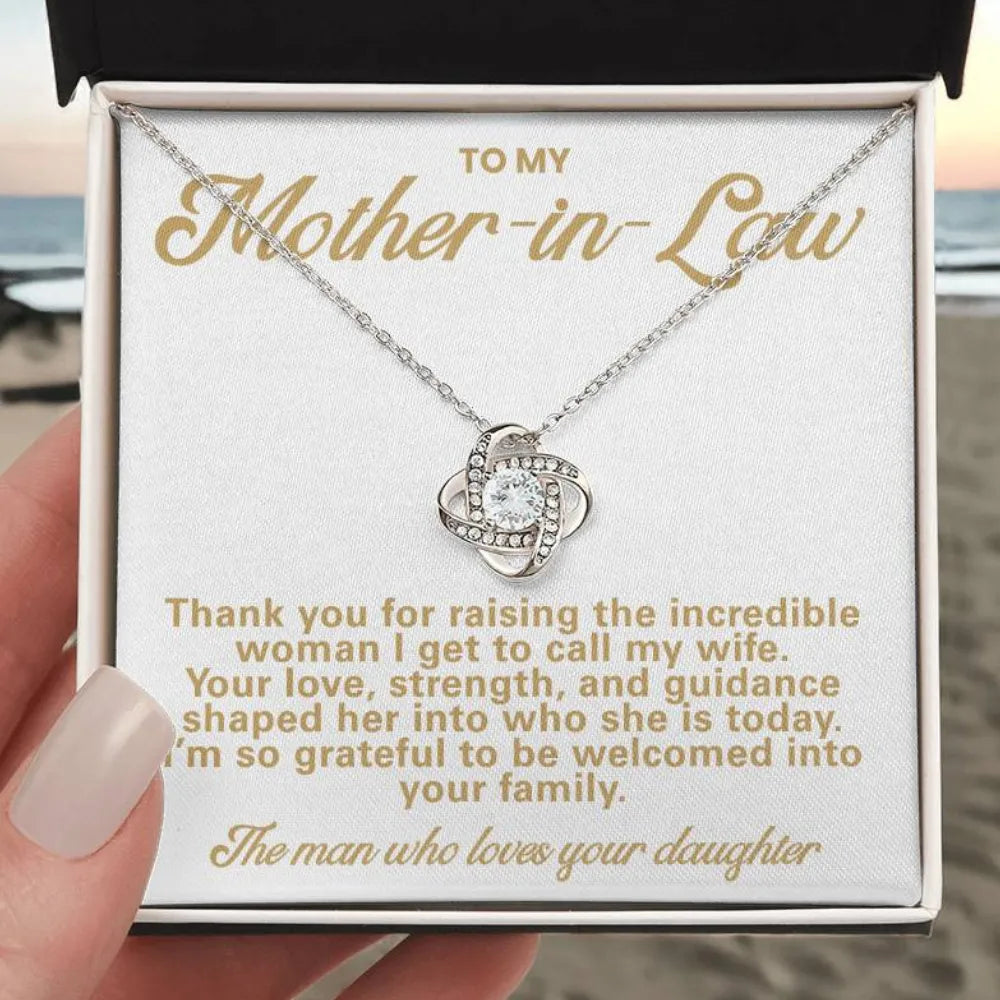 Mother-in-Law Pendant Necklace with Message Card — "Thank you for raising the incredible woman" • Forever Tied to You