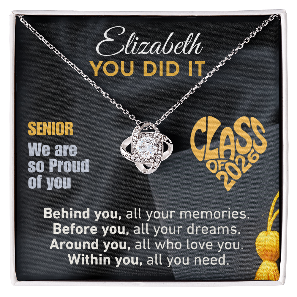 For Daughter: Graduation Pendant Necklace with Message Card — "You Did It. Senior, we are so proud of you" • Forever Tied to You
