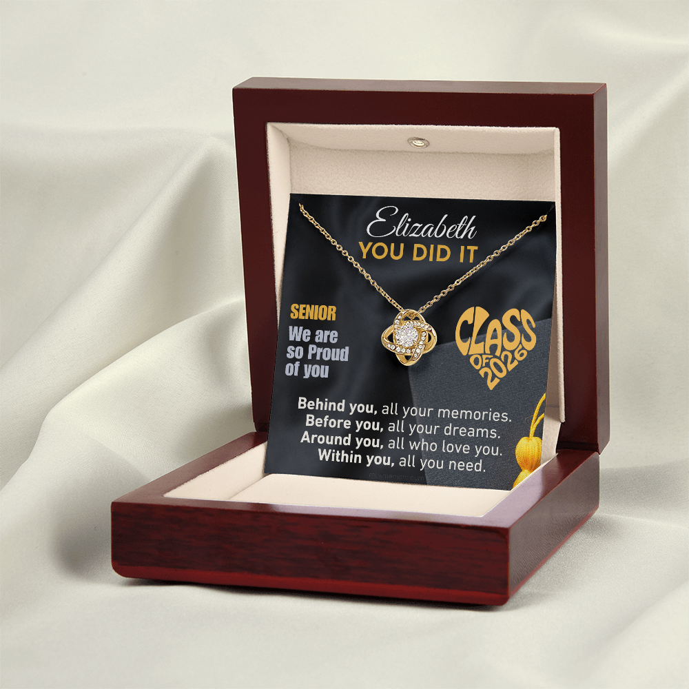 For Daughter: Graduation Pendant Necklace with Message Card — "You Did It. Senior, we are so proud of you" • Forever Tied to You