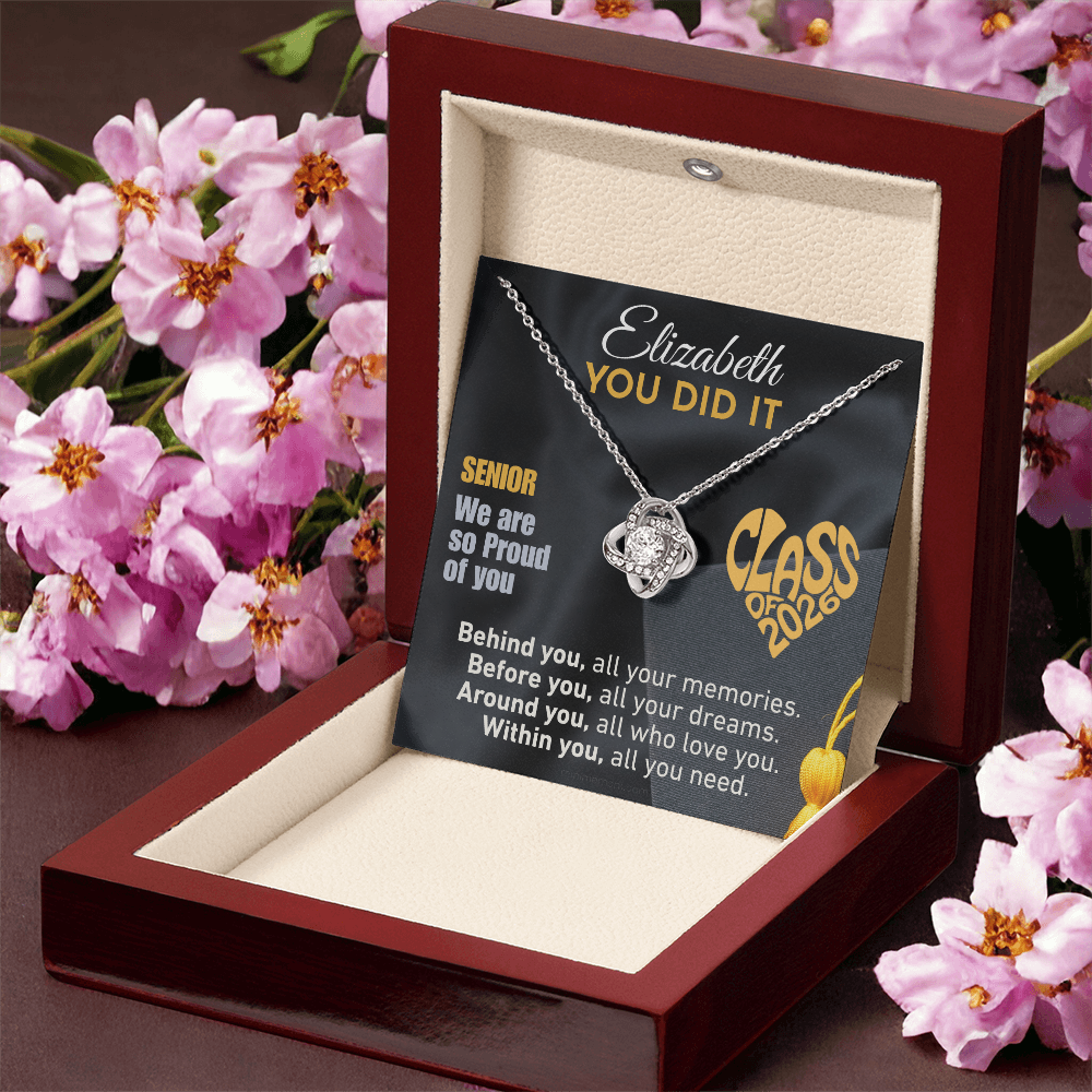 For Granddaughter: Personalized Graduation Pendant Necklace with Message Card — "You Did It. Senior, we are so proud of you" • Forever Tied to You